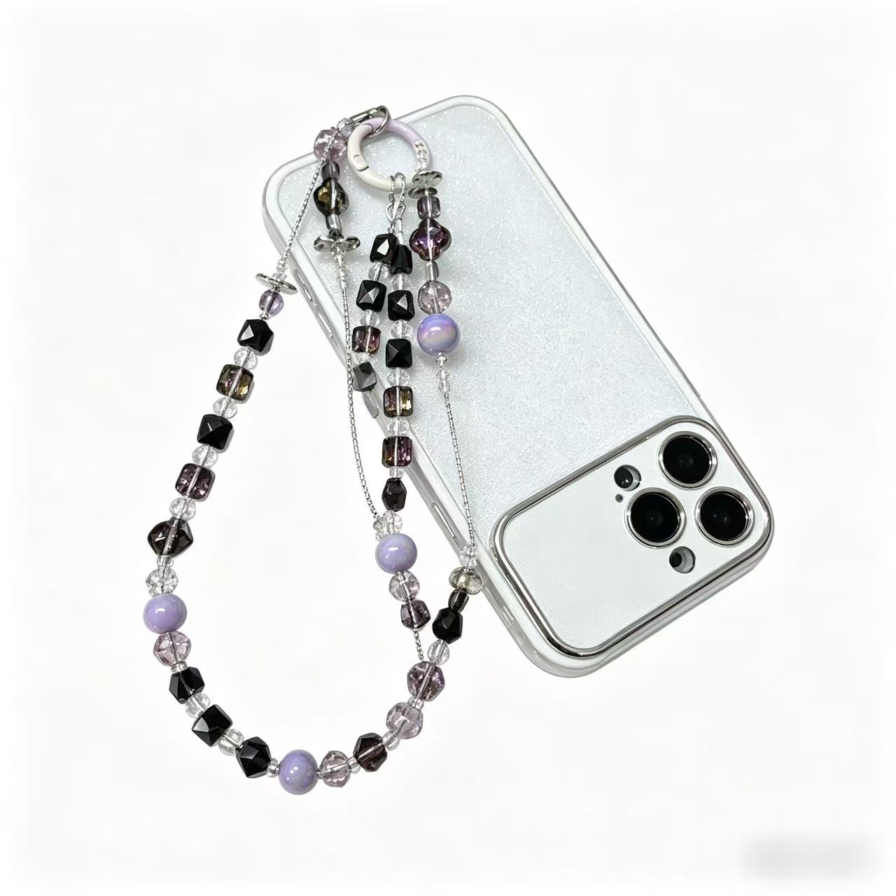 Phone case with beaded charm